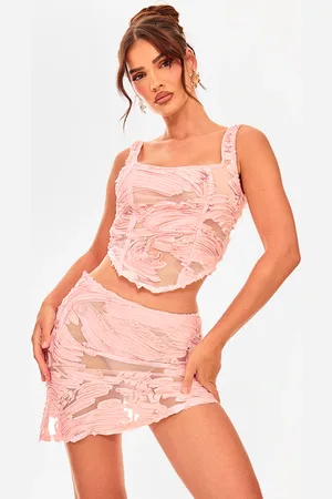 PRETTYLITTLETHING Textured Chiffon Asymmetric Hem Corset
