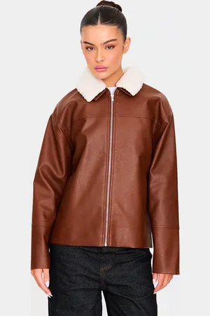 PRETTYLITTLETHING Detachable Faux Fur Collar Faux Leather Jacket