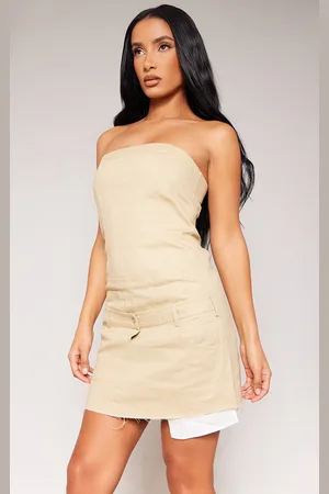 PRETTYLITTLETHING Stone Pocket Detail Woven Bandeau Bodycon Dress