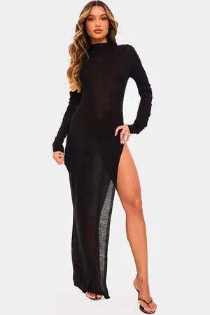 PRETTYLITTLETHING Sheer Knit High Neck Maxi Dress