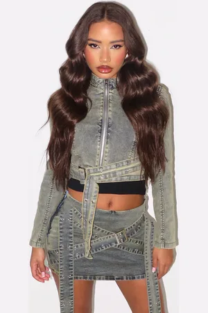 PRETTYLITTLETHING Petite Denim Belt Detail Jacket