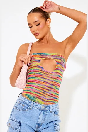 PRETTYLITTLETHING Stripe Open Knit Bodysuit