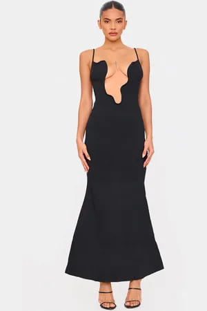 PRETTYLITTLETHING Woven Wired Plunge Maxi Dress