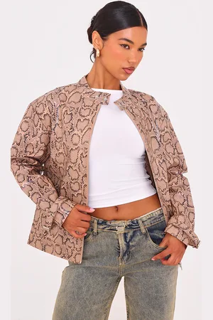 PRETTYLITTLETHING Snake Faux Leather Zip Up Jacket