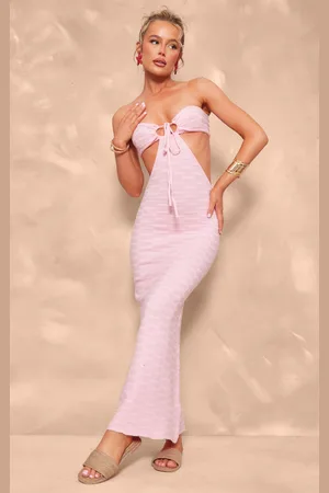 PRETTYLITTLETHING Textured Knit Cut Out Bandeau Maxi Dress