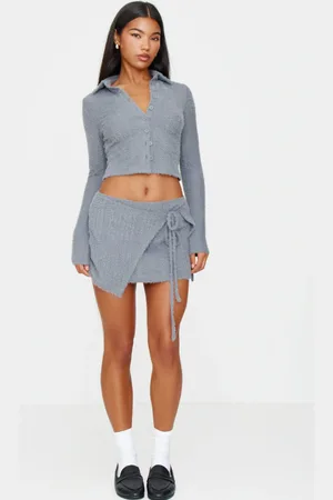 PRETTYLITTLETHING Brushed Texture Pleated Tie Side Mini Skirt