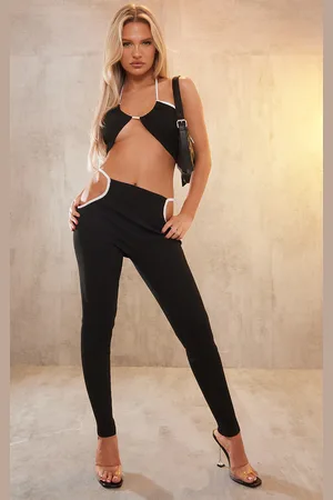 PRETTYLITTLETHING Contrast Binding Waist Cut Out Knit Leggings