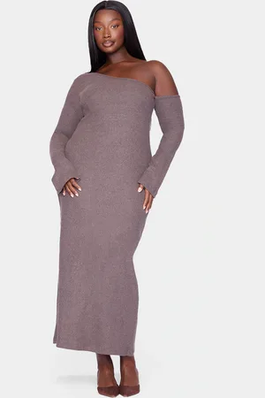 PRETTYLITTLETHING Plus Heavy Brushed Asymmetric Ruched Maxi Dress