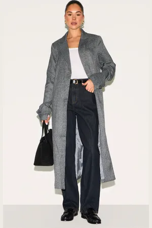 PRETTYLITTLETHING Check Print Oversized Trench Coat