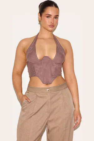 PRETTYLITTLETHING Shape Double Layered Mesh Tie Neck Corset Top