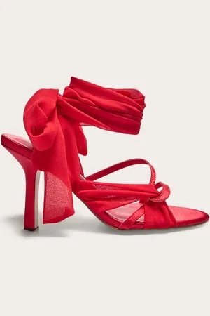 PRETTYLITTLETHING Satin Round Toe Lace Up Ribbon High Heeled Sandals