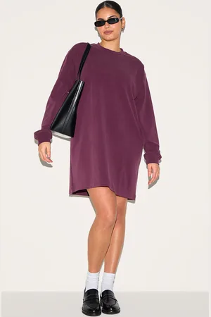 PRETTYLITTLETHING Plus Burgundy Modal Long Sleeve Sweater Dress