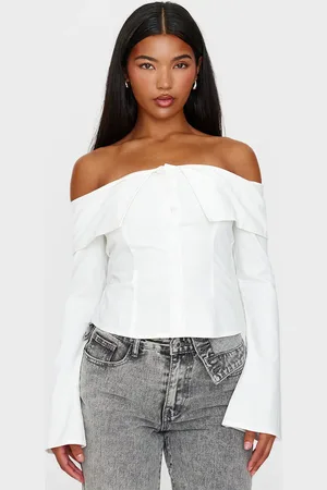 PRETTYLITTLETHING Bardot Foldover Long Sleeve Top