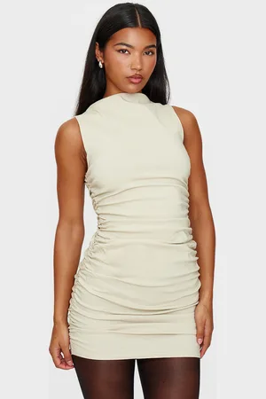 PRETTYLITTLETHING Stone High Neck Ruched Bodycon Dress