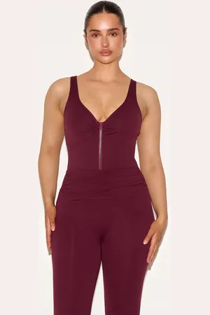 PRETTYLITTLETHING Shape Wine Active Ruched Zip Front Bodysuit