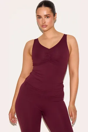 PRETTYLITTLETHING Shape Wine Active Ruched V Neck Longline Top