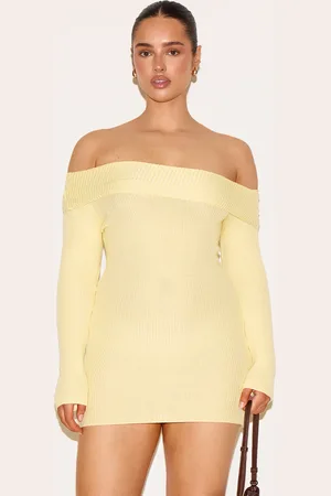 PRETTYLITTLETHING Shape Off Shoulder Fold Over Knitted Bodycon Dress
