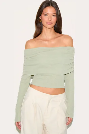 PRETTYLITTLETHING Onion Skin Bardot Ruched Top