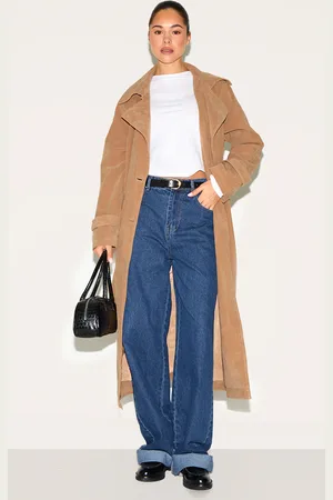 PRETTYLITTLETHING Tan Faux Suede Buckle Belt Trench Coat