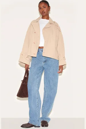 PRETTYLITTLETHING Stone Wrap Over Detail Canvas Trench Coat