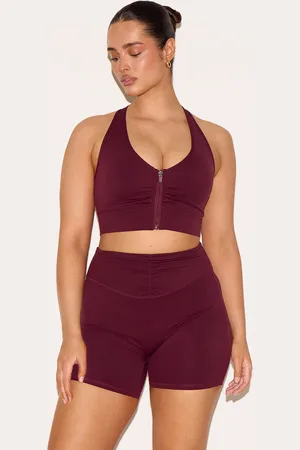 PRETTYLITTLETHING Shape Wine Active Ruched Zip Front Cupped Sports Bra