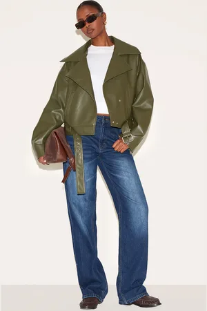 PRETTYLITTLETHING Faux Leather Belted Relaxed Fit Biker Jacket