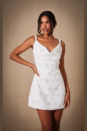 PRETTYLITTLETHING Premium Sequin Embroidered Cowl Neck Shift Dress