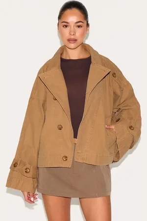 PRETTYLITTLETHING Taupe Wrap Over Detail Canvas Trench Coat
