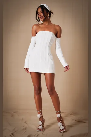 PRETTYLITTLETHING Premium Woven Bandeau Boned Mini Dress