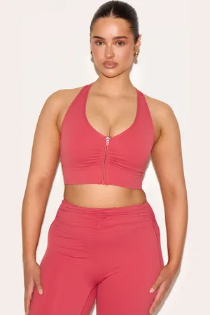 PRETTYLITTLETHING Shape Rose Active Ruched Zip Front Cupped Sports Bra