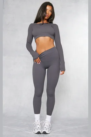 PRETTYLITTLETHING Charcoal Structured Contour Ribbed Leggings