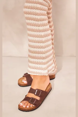 PRETTYLITTLETHING Faux Suede Round Toe Buckle Sandals