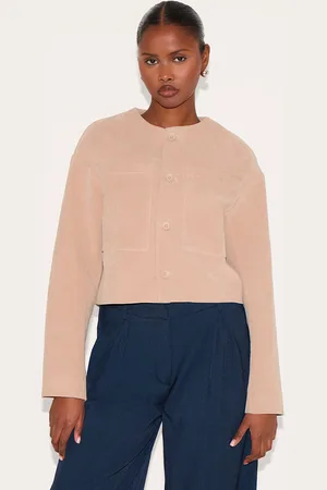PRETTYLITTLETHING Stone Suede Look Boxy Button Up Jacket