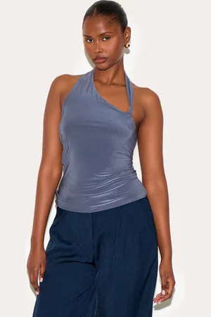 PRETTYLITTLETHING Slinky Halterneck Knot Detail Top