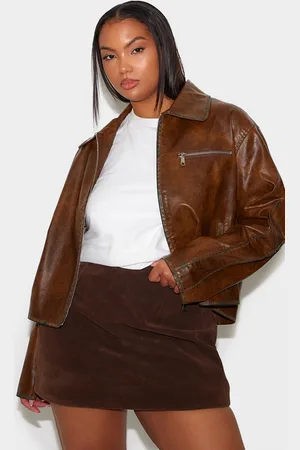 PRETTYLITTLETHING Plus Zip Up Faux Leather Jacket