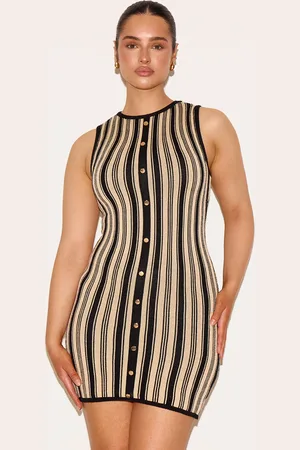 PRETTYLITTLETHING Shape Knitted Striped Button Front Mini Dress