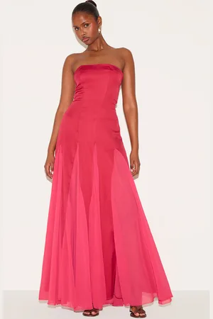 PRETTYLITTLETHING Bandeau Chiffon Pleated Maxi Dress