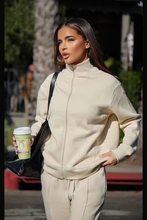 PRETTYLITTLETHING Beige Seam Detail Zip Through Sweatshirt