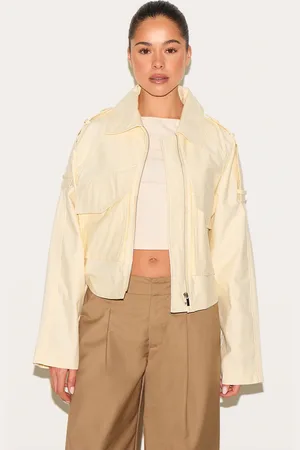 PRETTYLITTLETHING Butter Yellow Trench Detail Cropped Zip Up Jacket