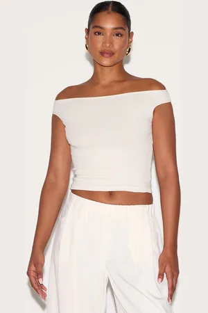 PRETTYLITTLETHING Stone Ribbed Bardot Detail Vest Top