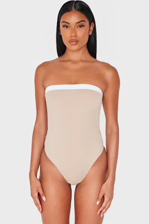 PRETTYLITTLETHING Stone Contrast Binding Bandeau Swimsuit