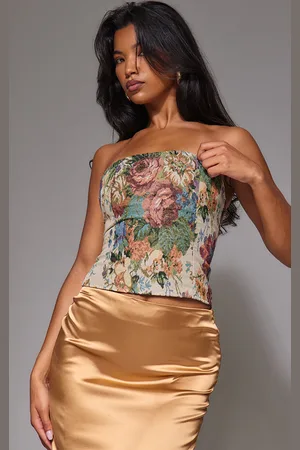 PRETTYLITTLETHING Woven Jacquard Bandeau Long Top