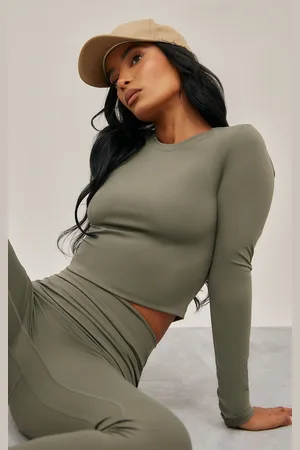 PRETTYLITTLETHING Olive Sculpt Long Sleeve Gym Top