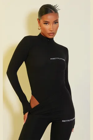 PRETTYLITTLETHING Crinkle Rib Half Zip Bodysuit