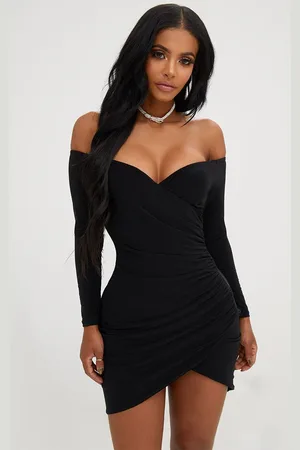 PRETTYLITTLETHING Shape Ruched Bardot Bodycon Dress