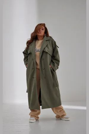 PRETTYLITTLETHING Plus Khaki Oversized Double Breasted Military Trim Coat