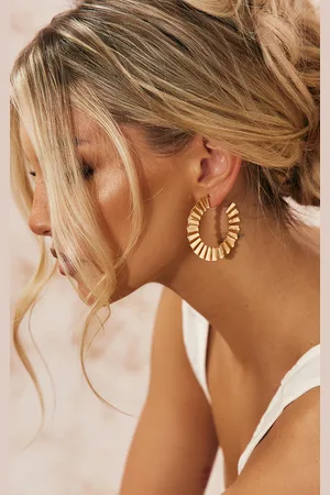 PRETTYLITTLETHING Gold Crinkle Fan Detail Hoop Earrings