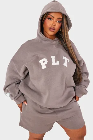 PRETTYLITTLETHING Plus Charcoal Logo Oversized Hoodie