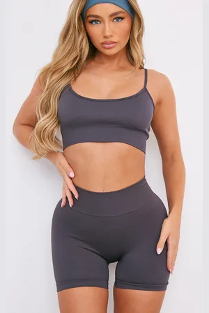 PRETTYLITTLETHING Charcoal Seamless Padded Sports Bra