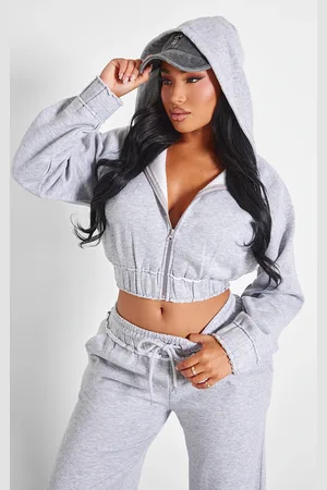 PRETTYLITTLETHING Shape Distressed Elasticated Waistband Cropped Hoodie